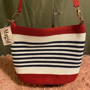 Magid Paper Straw Small Beach Tote - Red/White/Blue